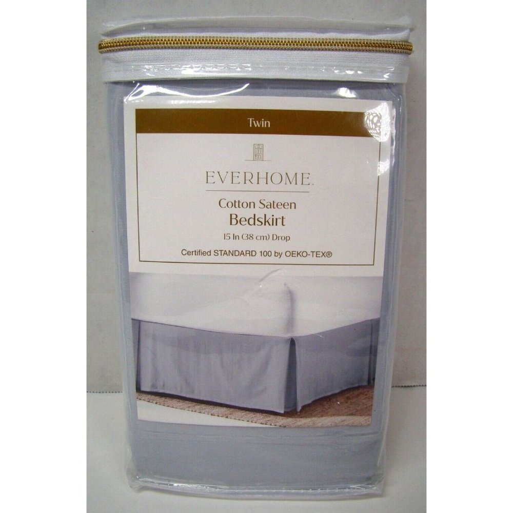 Everhome Cotton Sateen Twin Bed Skirt in Light Grey Straight w/Split Corners